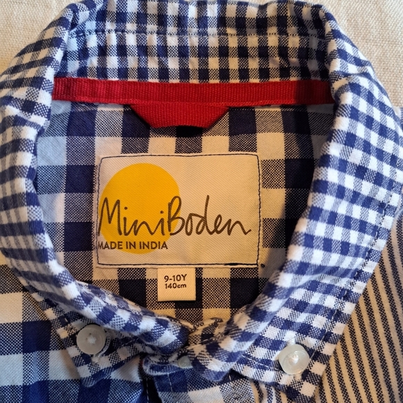 Mini Boden boys gingham & striped button down blue & white shirt, EUC - Picture 3 of 6